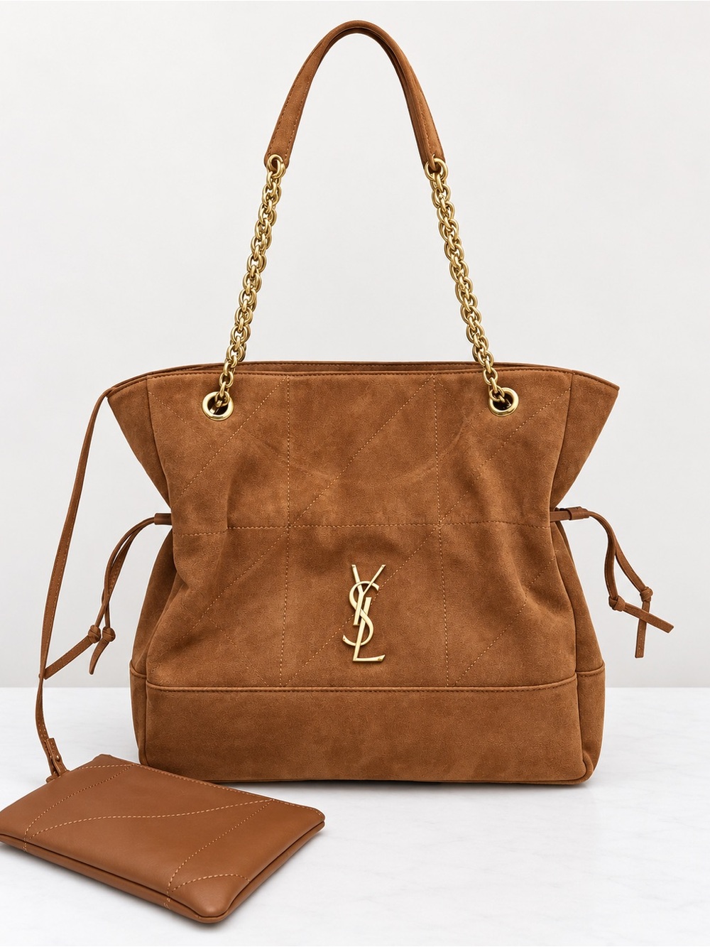 Saint Laurent Suede Tote in Cognac with Gold Hardware